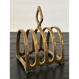 VTG 70's Brass Toast Rack 4 Slots w/Finial Mail Organizer Made In India Patina